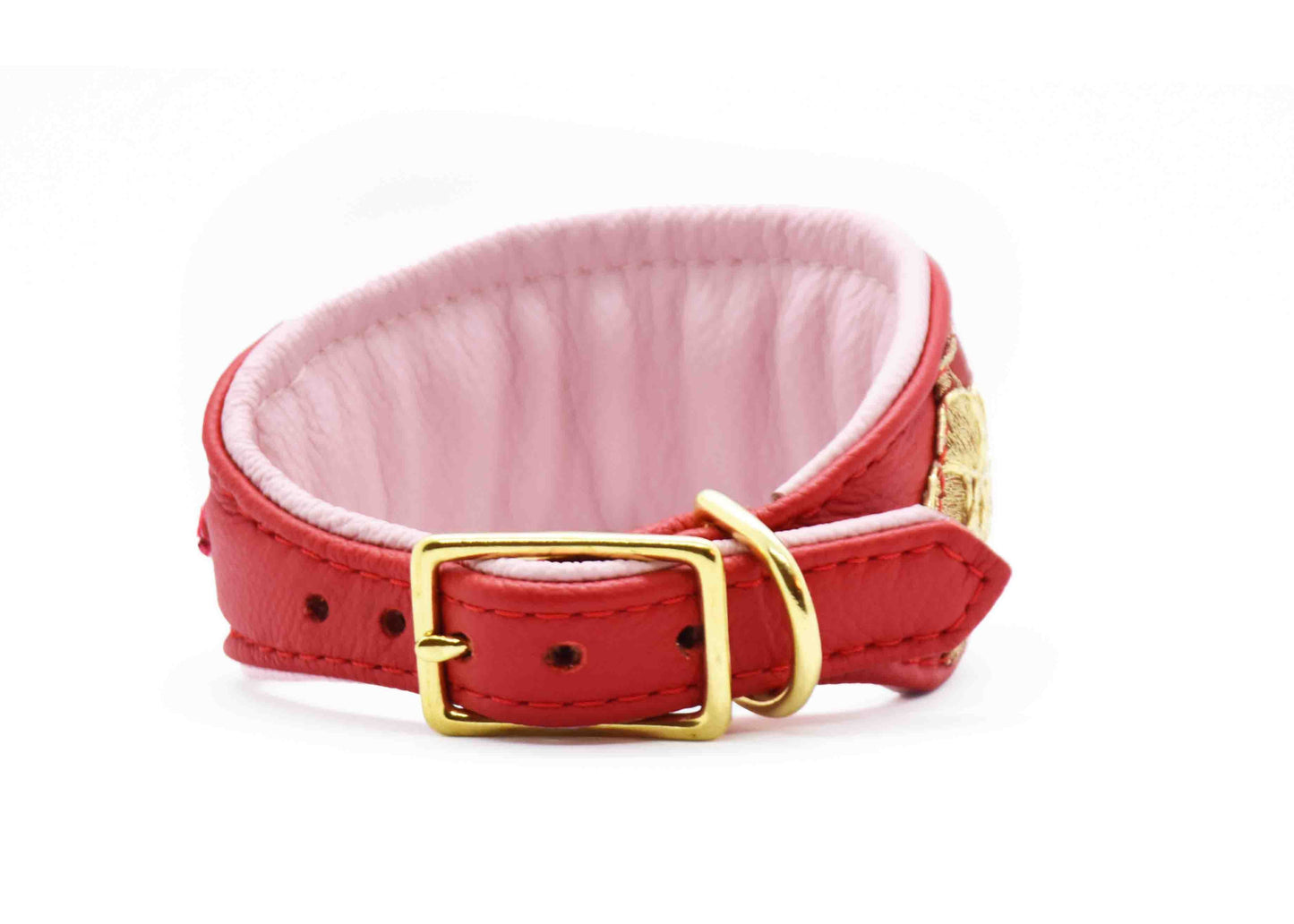 SARI Halsband・Windhund・Edles Lederhalsband mit roter indischer Borte