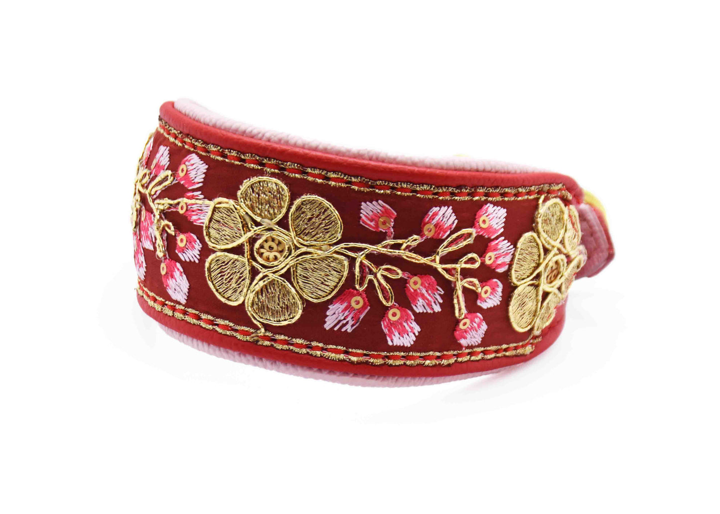 Windhundhalsband rot rosa, breit, geschwungen, weich, Leder