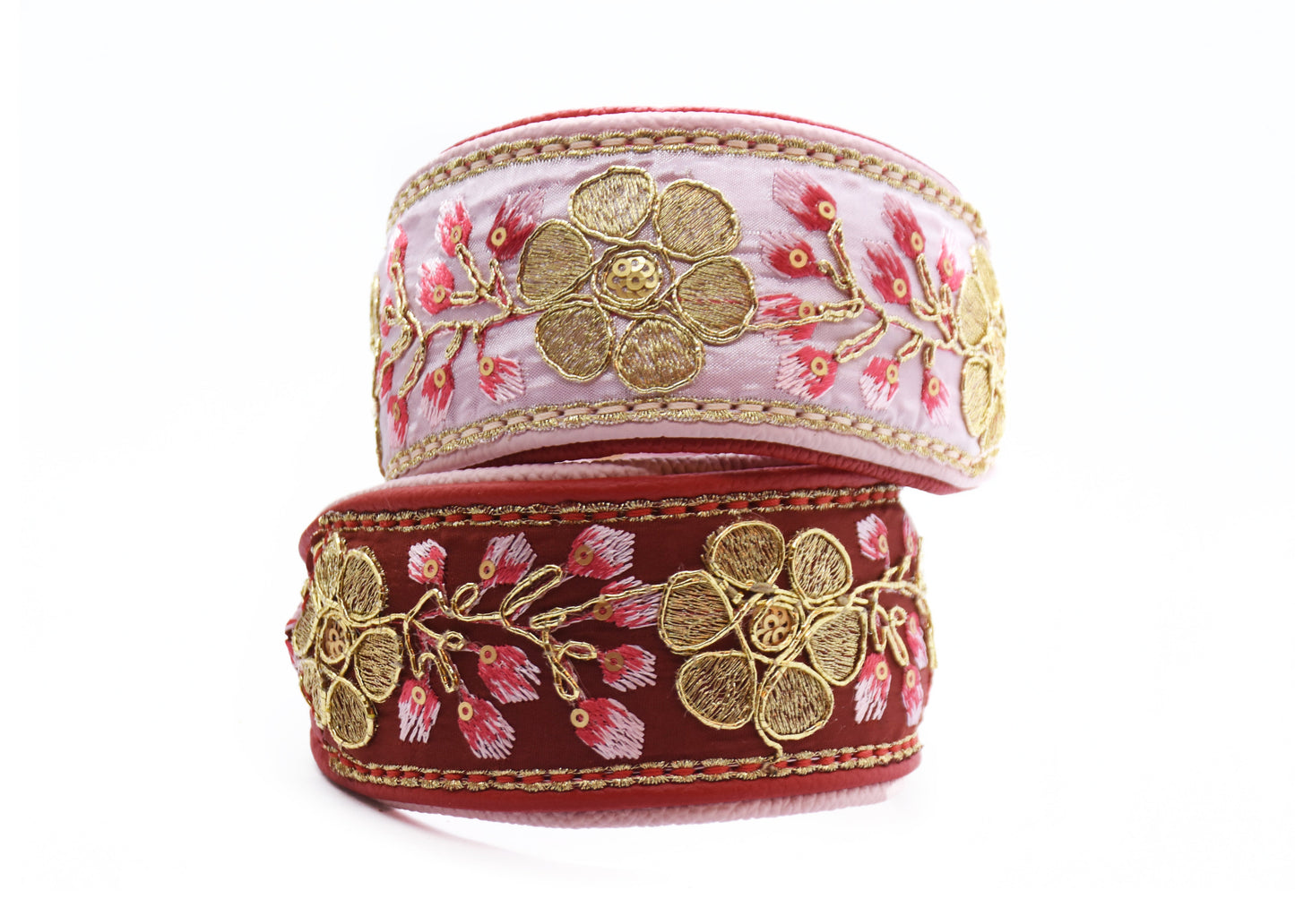 SARI Halsband・Windhund・Edles Lederhalsband mit roter indischer Borte