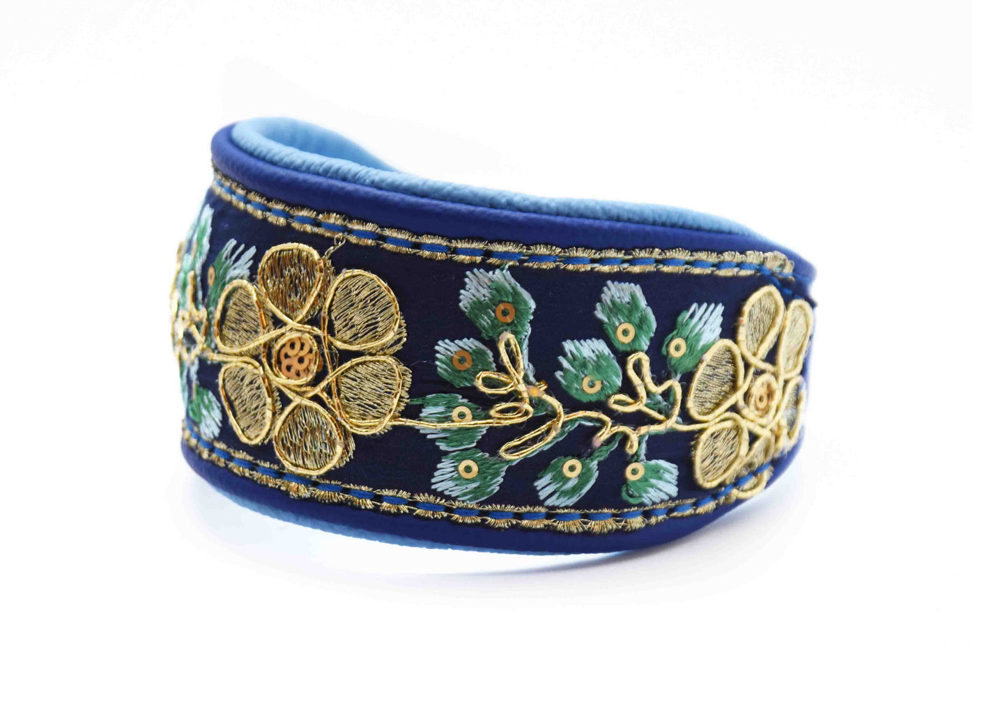 SARI Halsband・Windhund・Edles Lederhalsband mit indischer Borte in darkblue