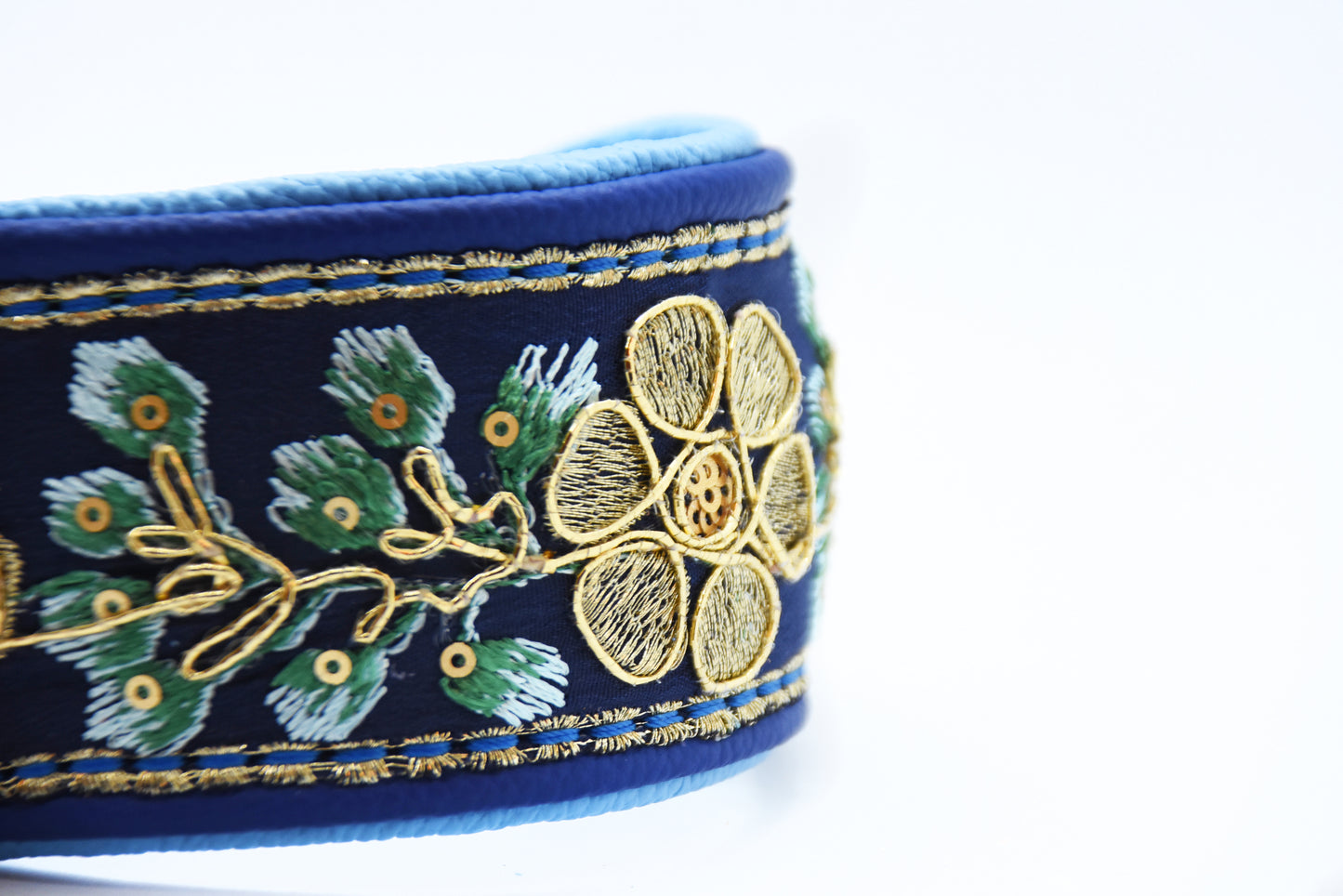 SARI Halsband・Windhund・Edles Lederhalsband mit indischer Borte in darkblue