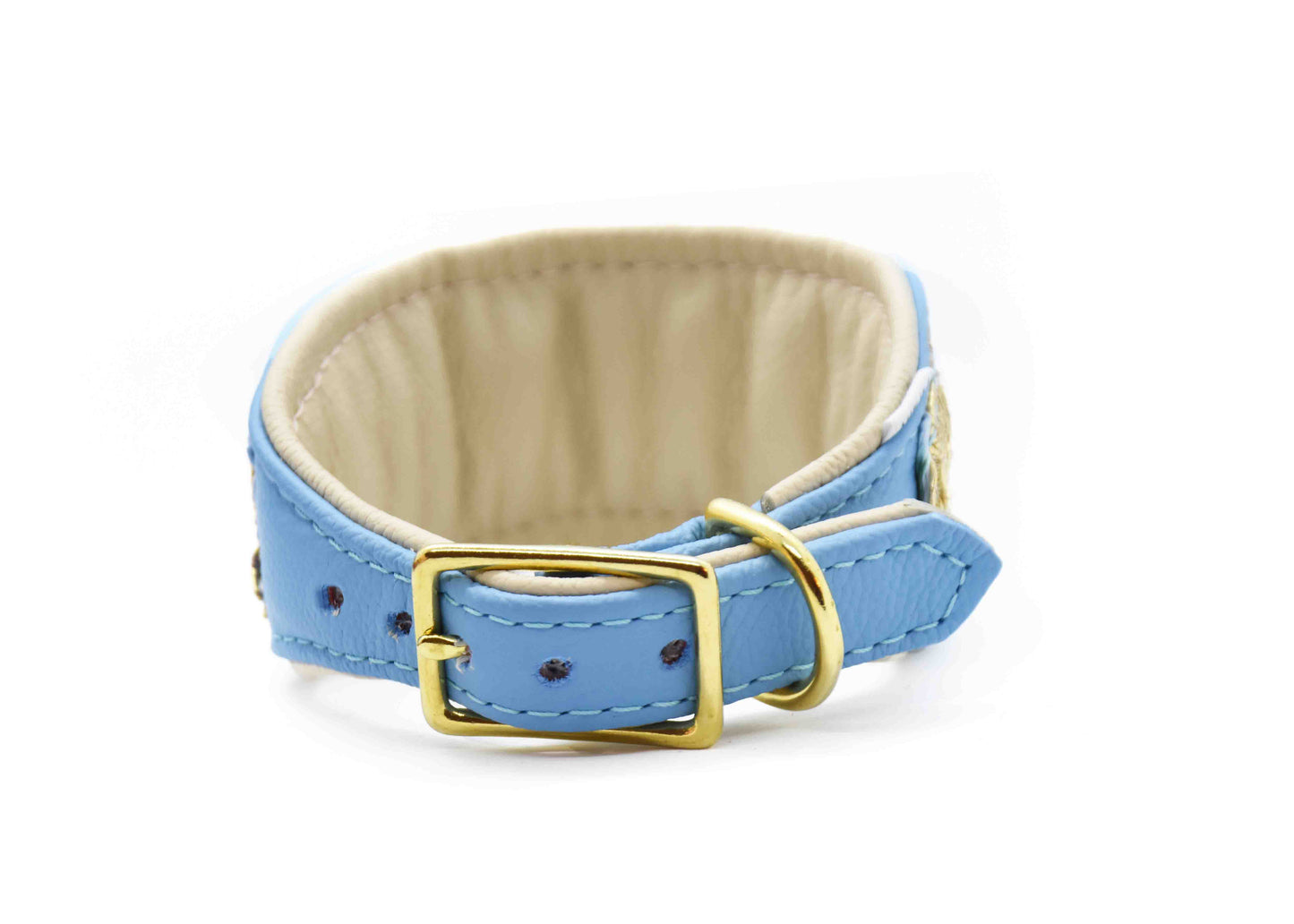 SARI Halsband・Windhund・Edles Lederhalsband mit indischer Borte lightblue