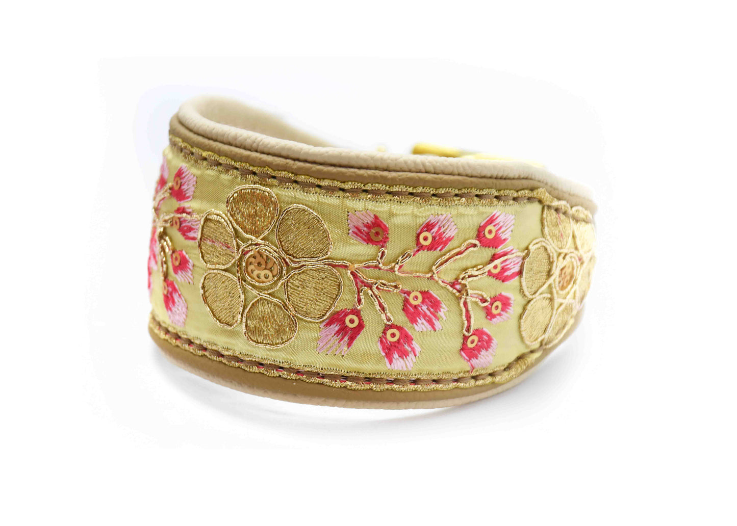 SARI Schmuckhalsband・Windhund・Edles Lederhalsband mit indischer Borte brown