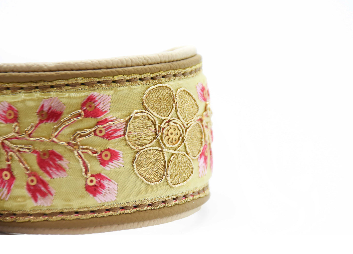 SARI Yellow Set – Edles Windhund-Halsband mit passender Lederleine & Leckerlibeutel