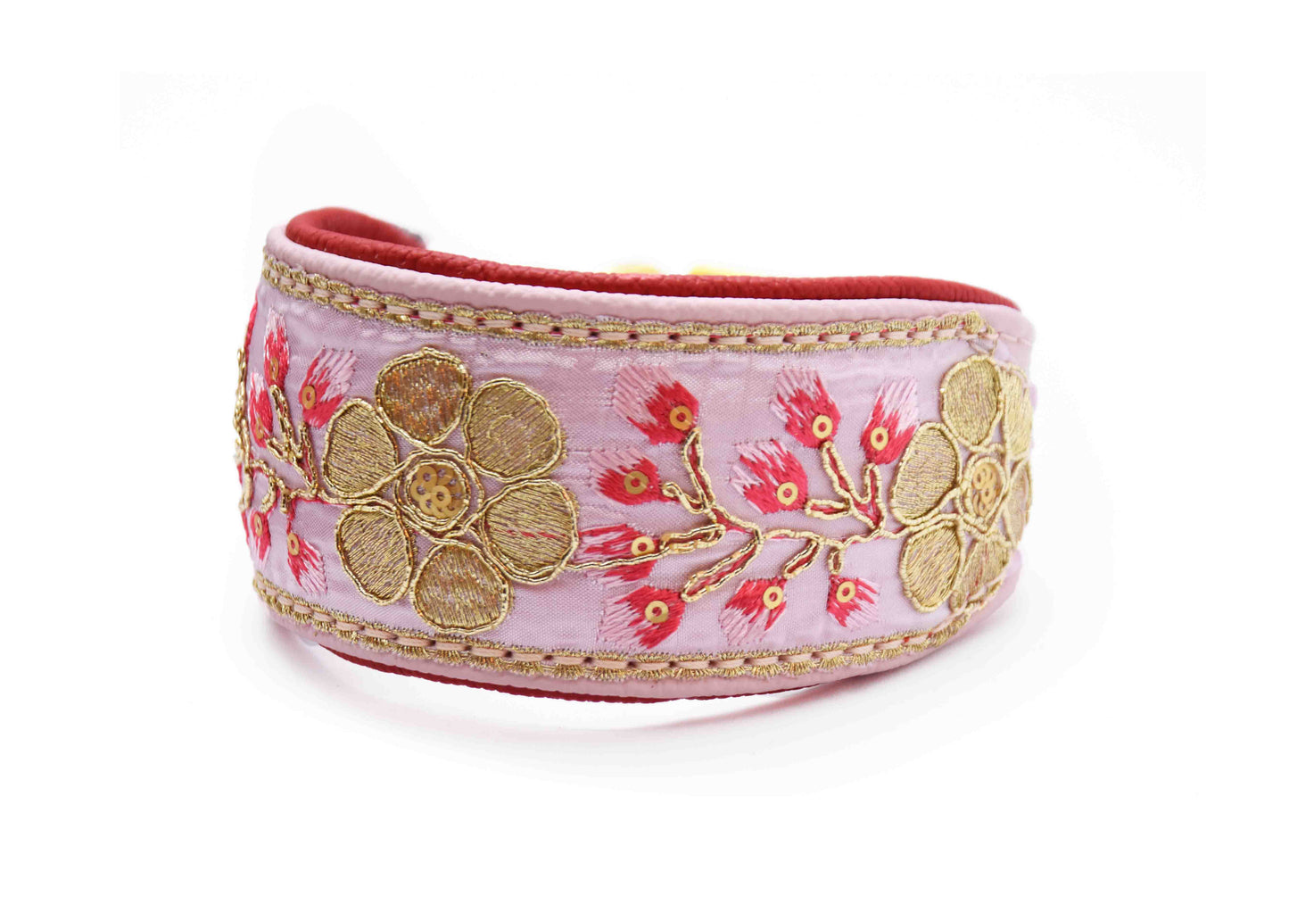 SARI Halsband・Windhund・Edles Lederhalsband mit rosa indischer Borte