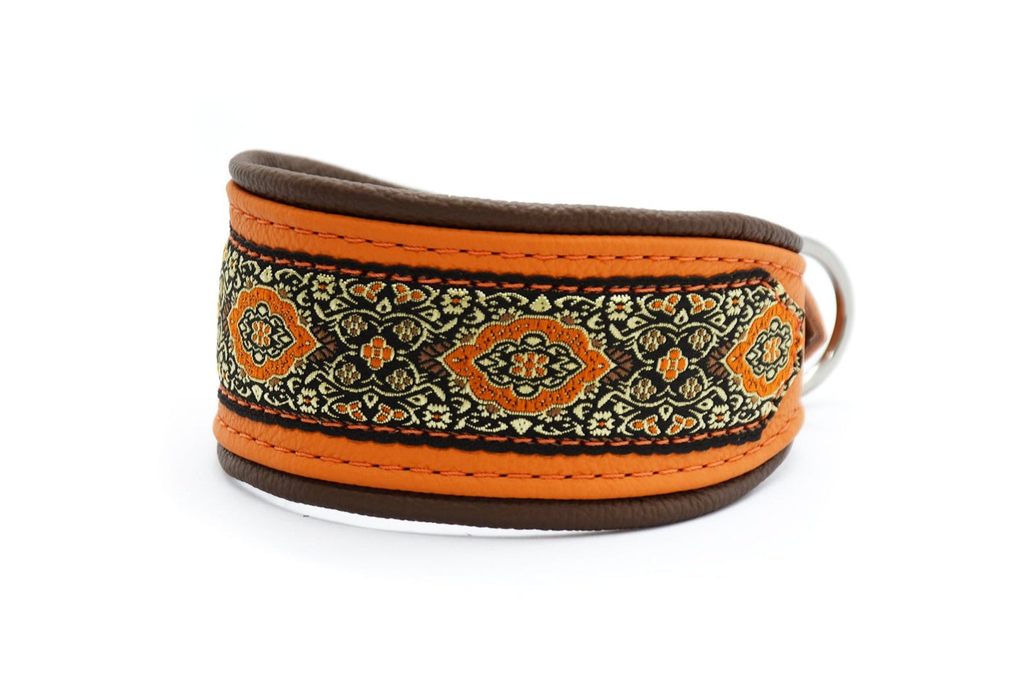 Halsband MANDARIN mit Borte • breites, gepolstertes Halsband aus Leder