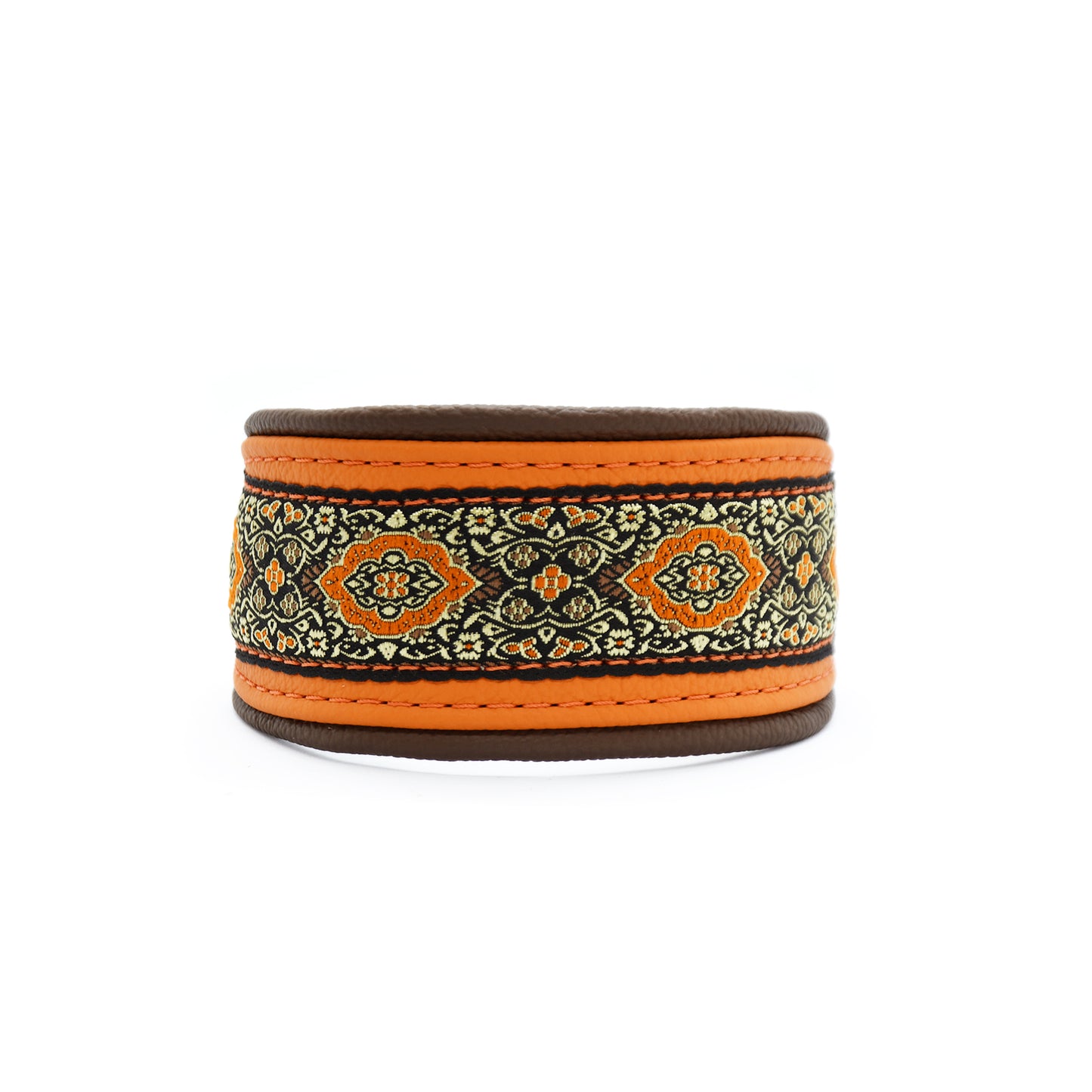 Halsband MANDARIN mit Borte • breites, gepolstertes Halsband aus Leder