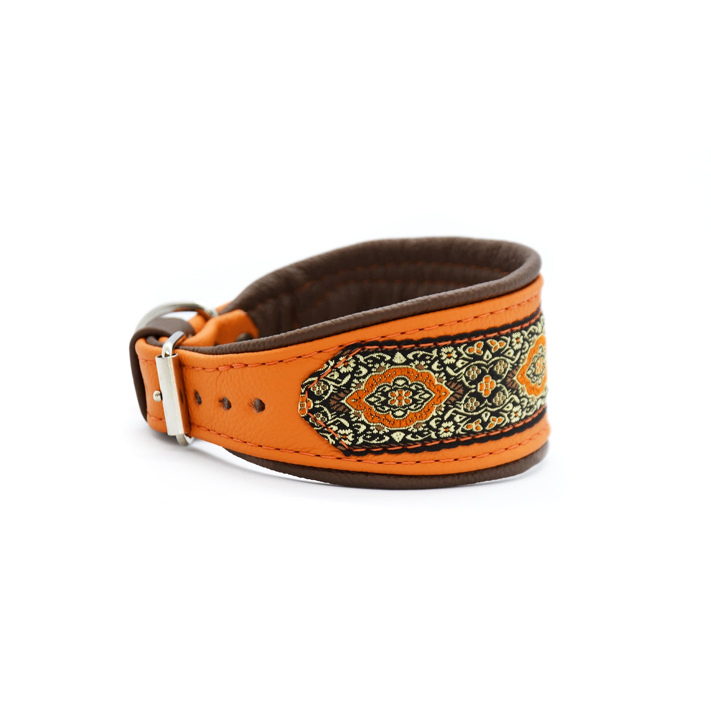 Halsband MANDARIN mit Borte • breites, gepolstertes Halsband aus Leder