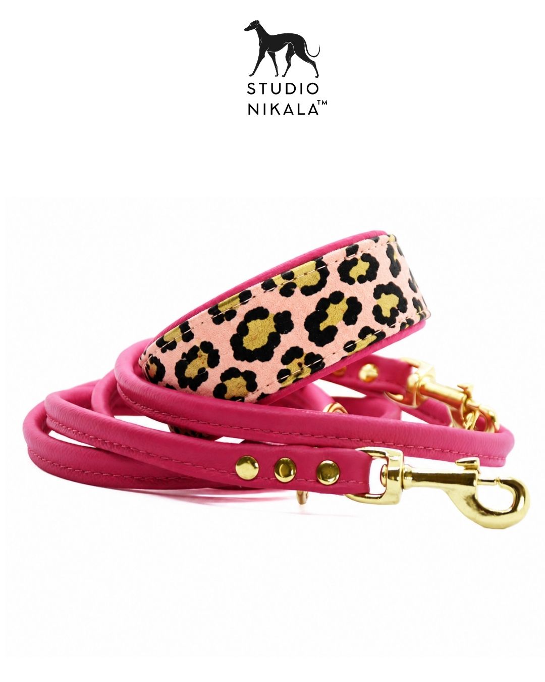 BLUSH LEO Set | Windhundhalsband aus Wildleder & Lederleine