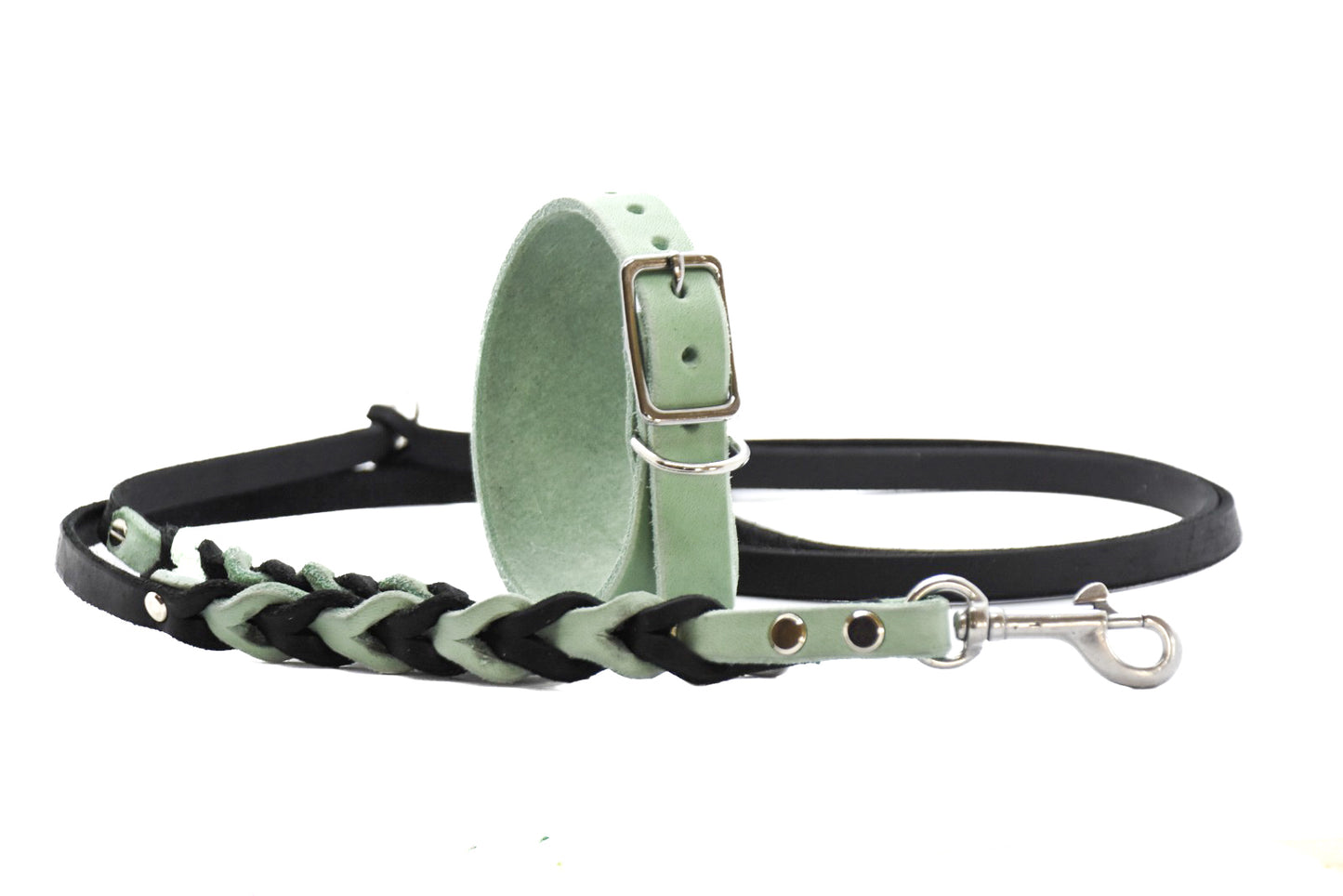 Set Fettleder • Breites Windhundhalsband und geflochtene Leine