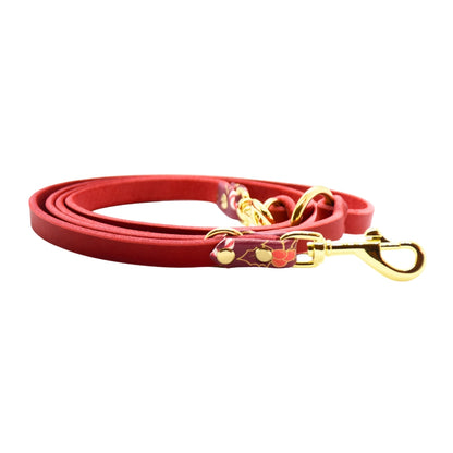 Rote Fettlederleine für Windhunde mit Weihnachtsleder-Details, verstellbar, hochwertig verarbeitet