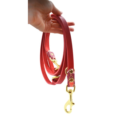 Fettlederleine 2 Meter mit Weihnachtsleder-Adaptern, goldfarbene Beschläge, verstellbar, Christmas Edition