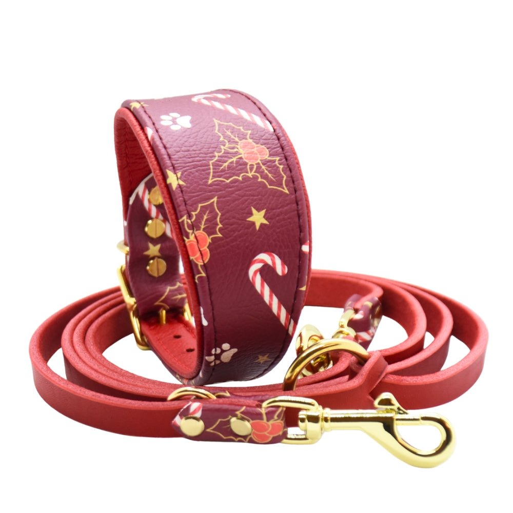 Handgefertigtes Weihnachtsset für Hunde mit selbst designtem Weihnachtsleder, edel und limitiert