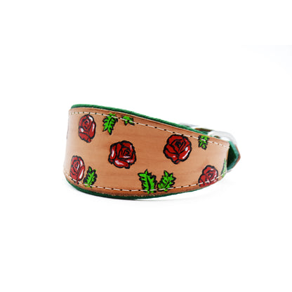 Halsband ROSES • Handbemalt • Hochwertiges Blankleder • Windhund