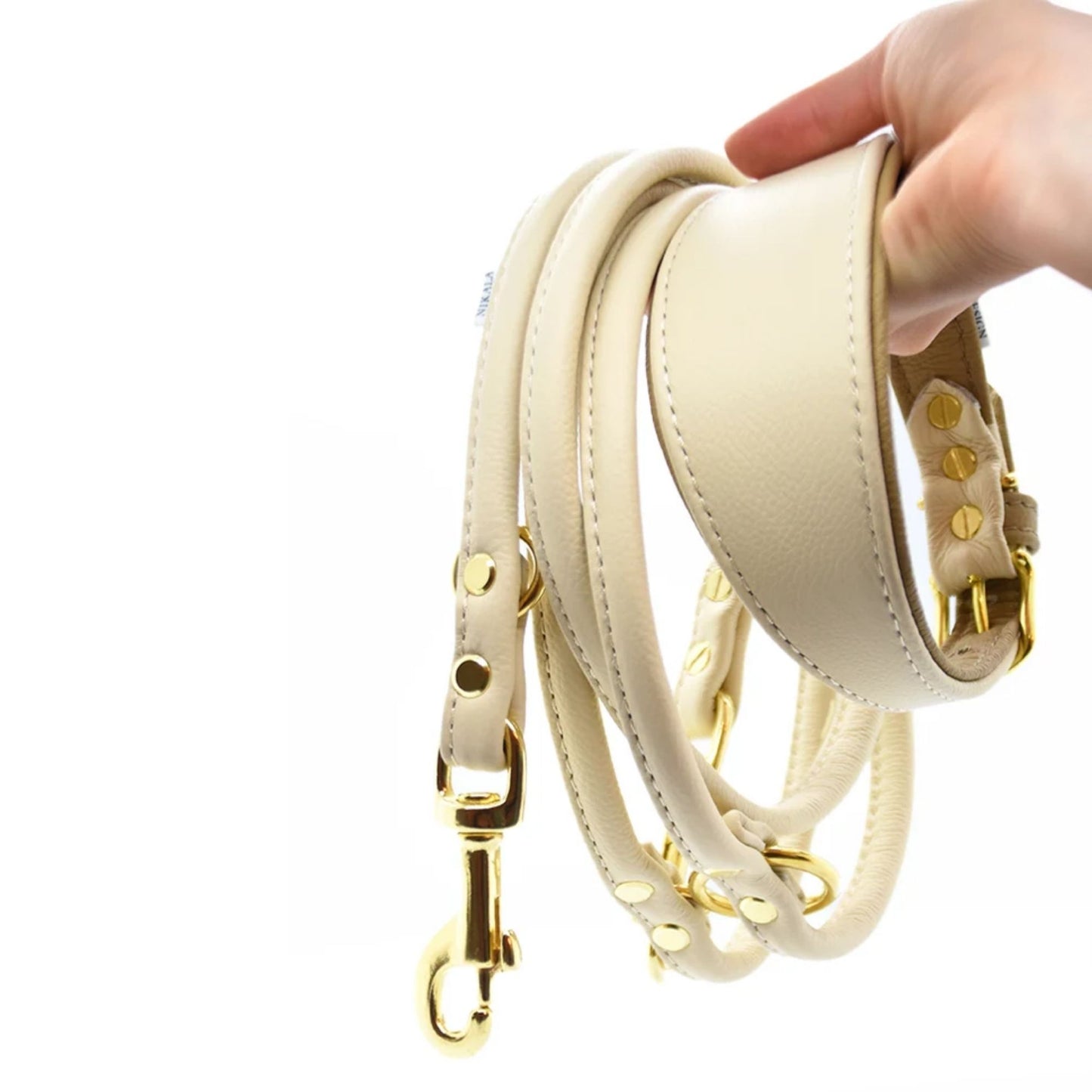 Set Windhund | Breites Lederhalsband und Rundlederleine
