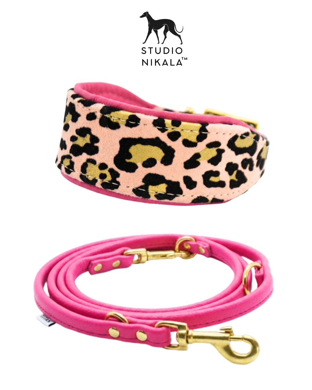 BLUSH LEO Set | Windhundhalsband aus Wildleder & Lederleine