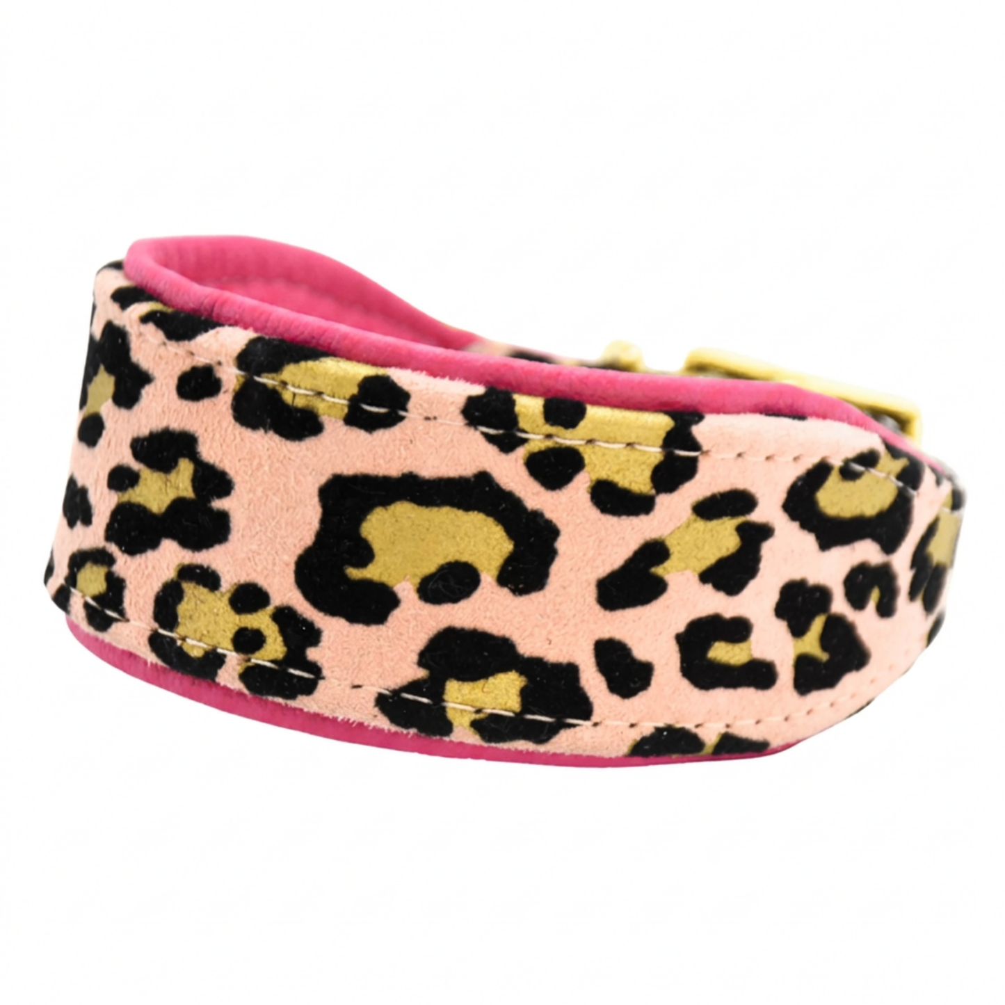 BLUSH LEO | Windhundhalsband aus Wildleder mit Leomuster | Breites Lederhalsband für Windhunde