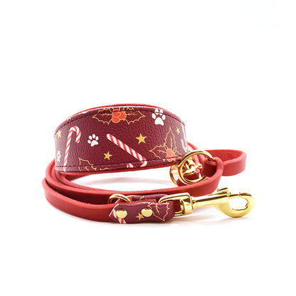 Weihnachten Windhundhalsband und Leine aus rotem Leder, festlich und dekorativ