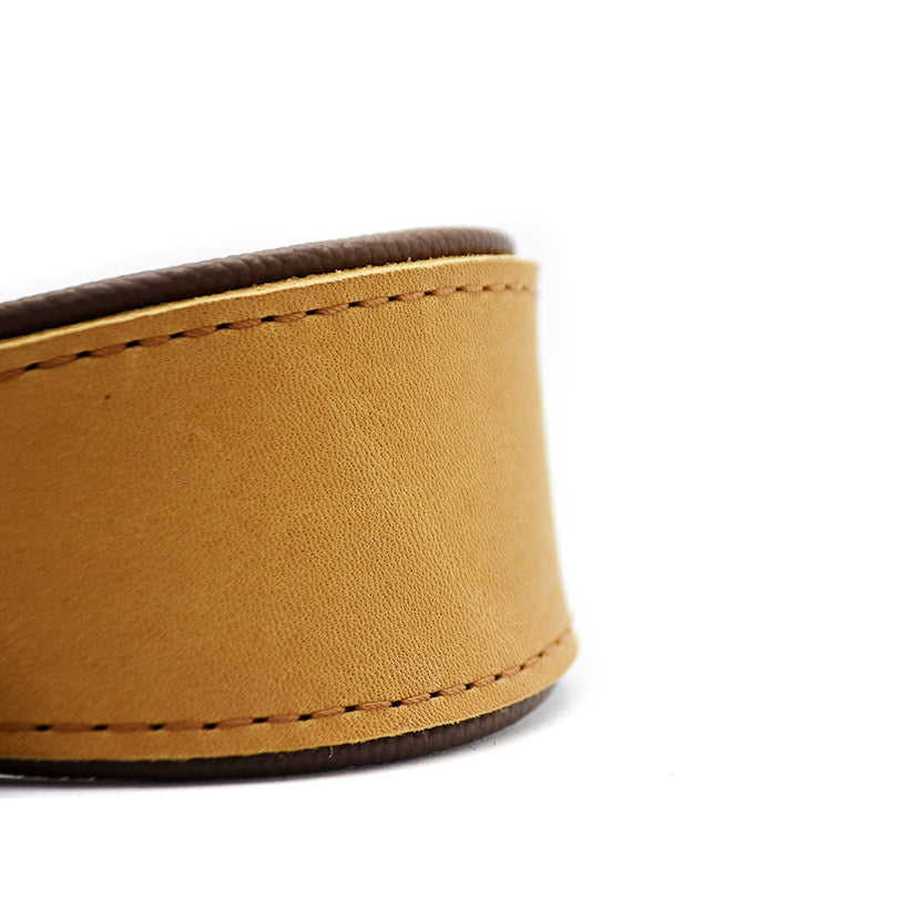 Detailansicht Fettlederhalsband – weiche Nappaleder Polsterung