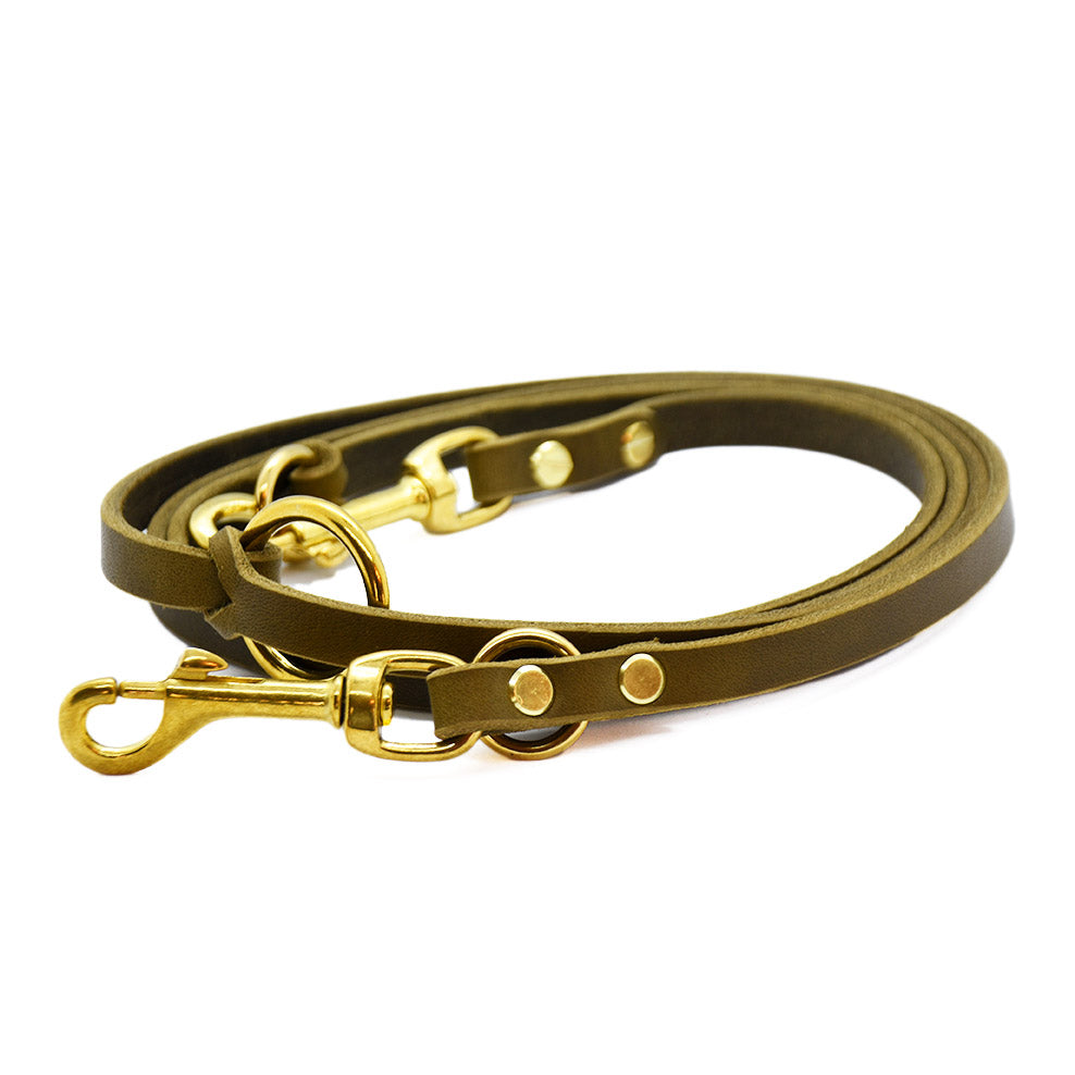 zarte, flexible Fettlederleine in oliv im minimalistischen Design für stilvolle Hundebesitzer