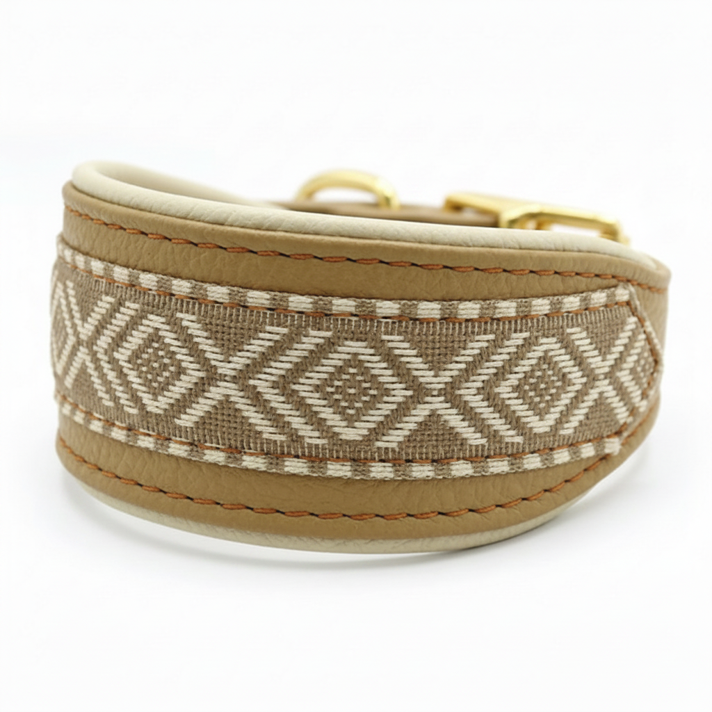 HAVANNA Windhundhalsband aus Bio-Nappaleder in cappuccino und creme