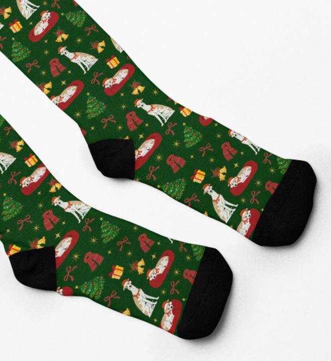Socken mit Windhundmotiv als Weihnachtsgeschenk