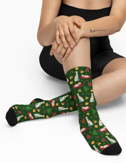Weihnachtssocken mit festlichem Windhunddesign