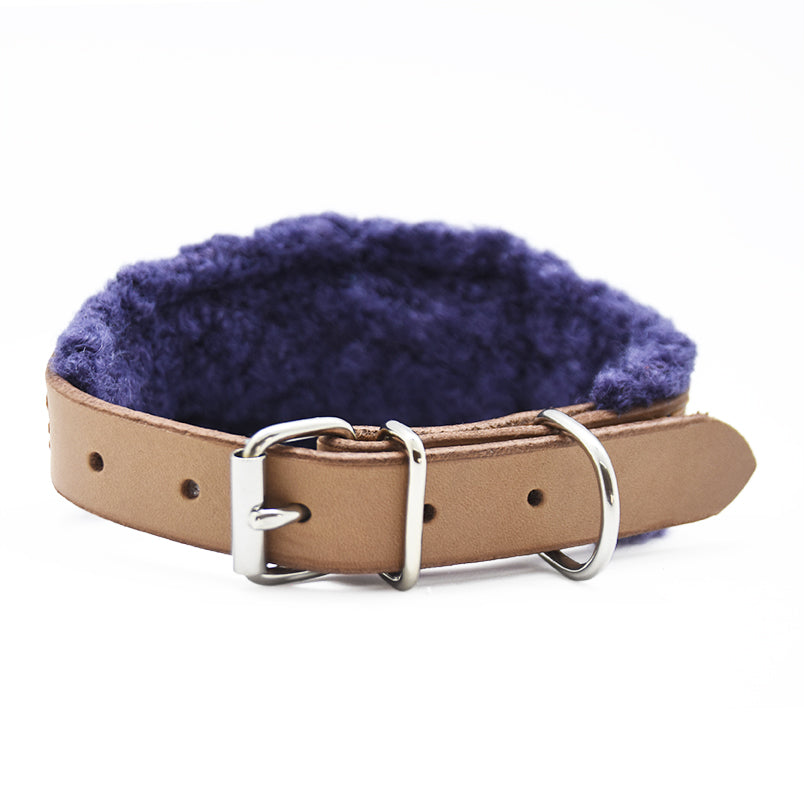 Geschirrleder Windhundhalsband mit weicher Teddyfleece-Unterfütterung