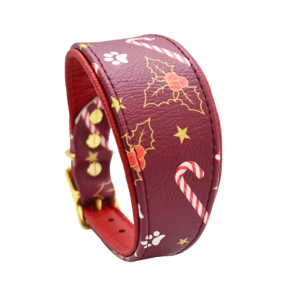 Festliches Hundehalsband Weihnachten, edel, rot und gold, exklusive Weihnachtskollektion 2025